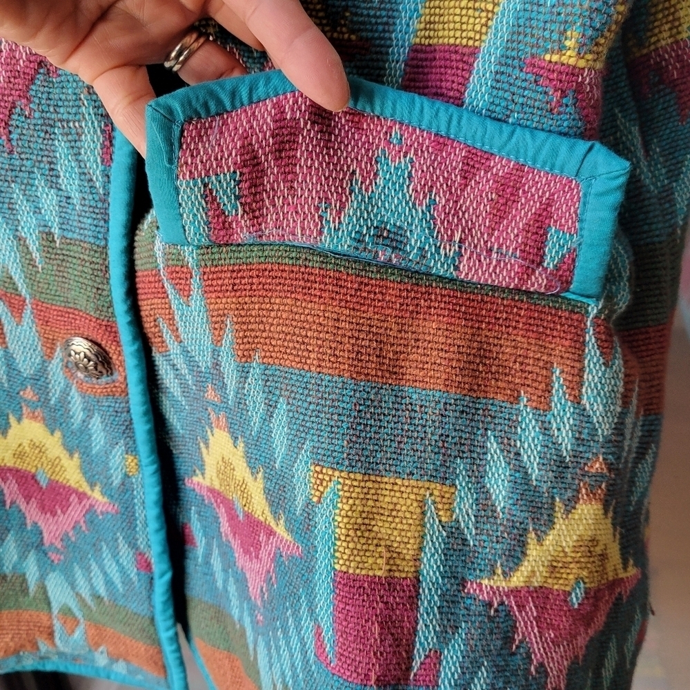 VTG Bedford Fair Womens Blazer Jacket L/XL? Woven Tapestry Southwestern Boho - Picture 7 of 11